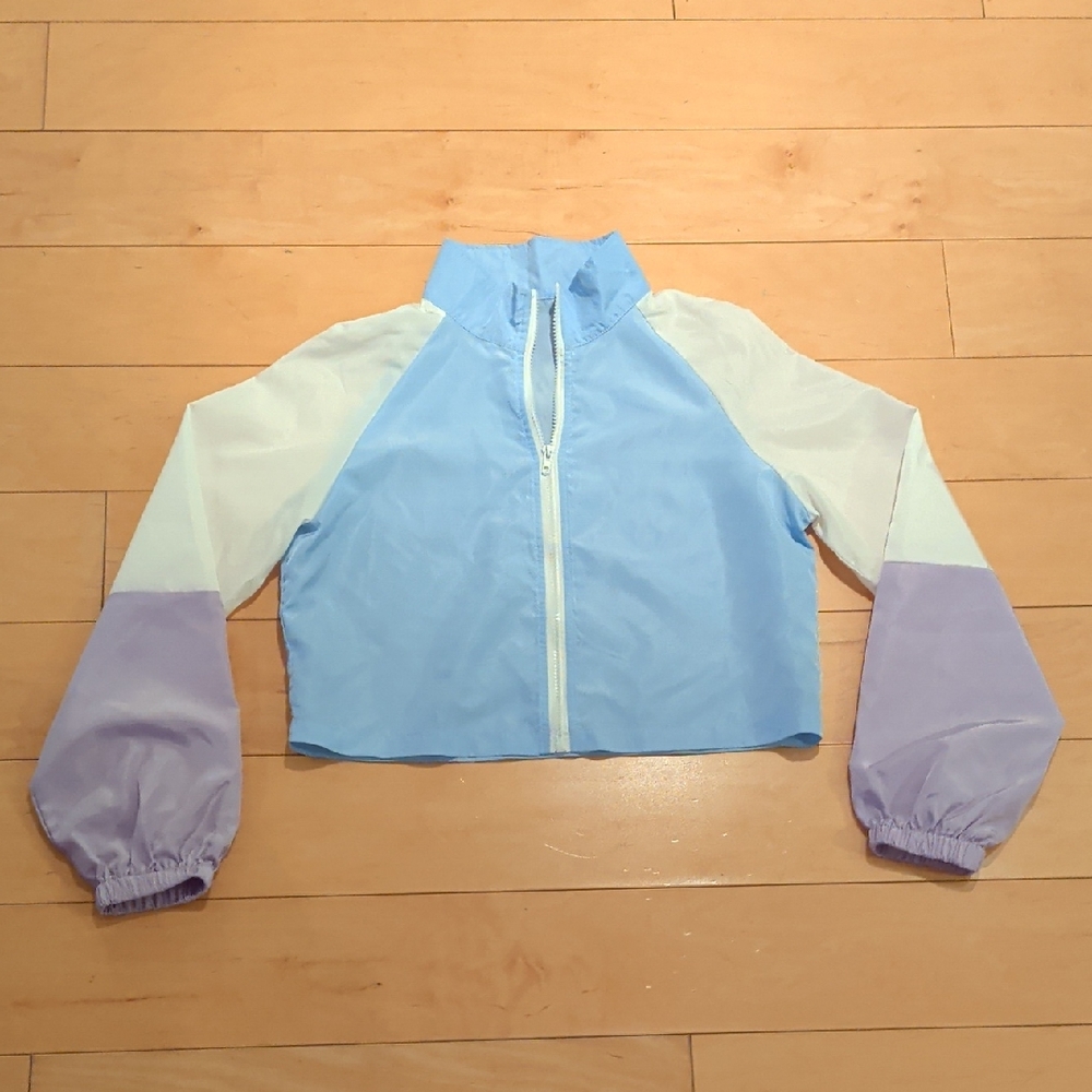 SHEIN Colorblock Cropped Windbreaker Jacket | Blue Purple White | Size S